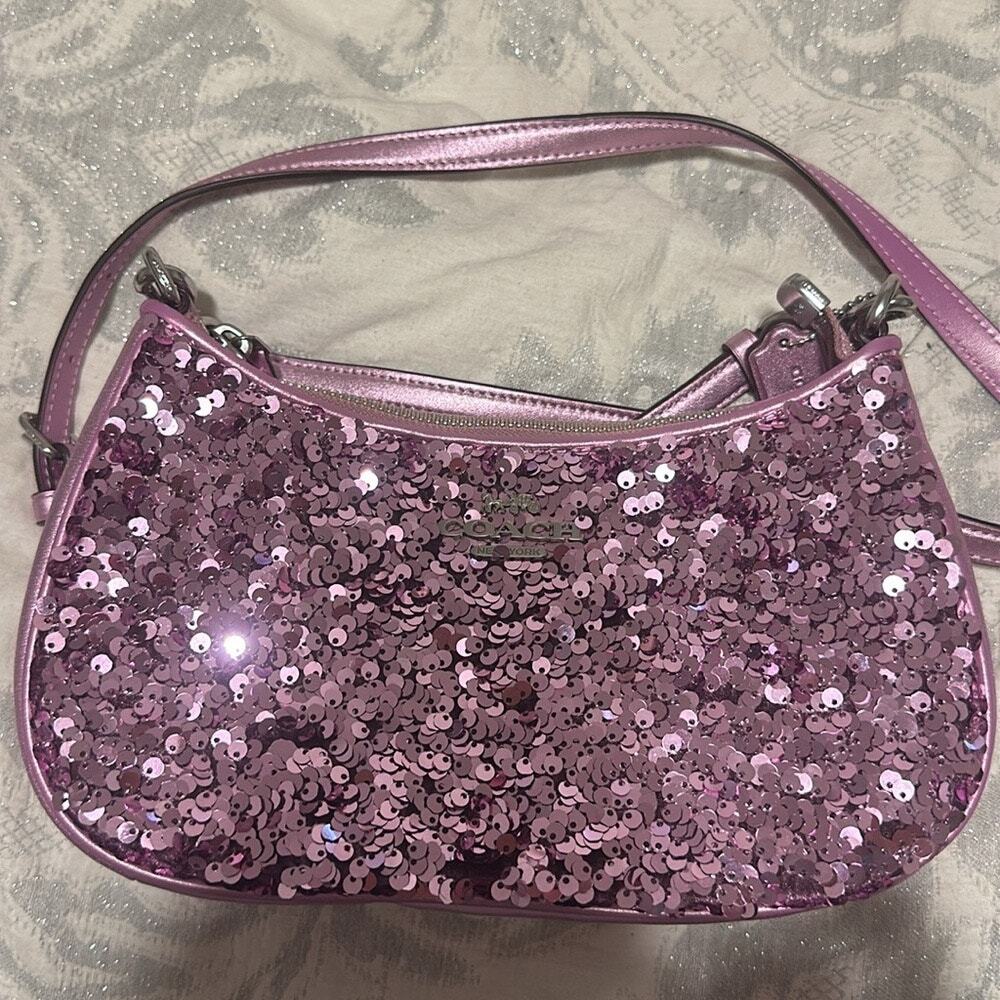NWT Coach Teri Bag Purple Sequin w/ Silver Hardware - Picture 6 of 8